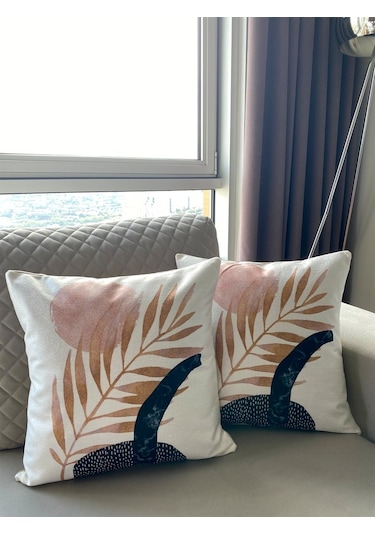 Çift Taraflı Yaprak Desenli Dekoratif 2'Li Kırlent Kılıfı Seti (473328112)