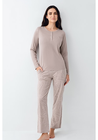 Pierre Cardin 9097 Modal Uzun Kol Kadın Pijama Takımı V1 Vizon