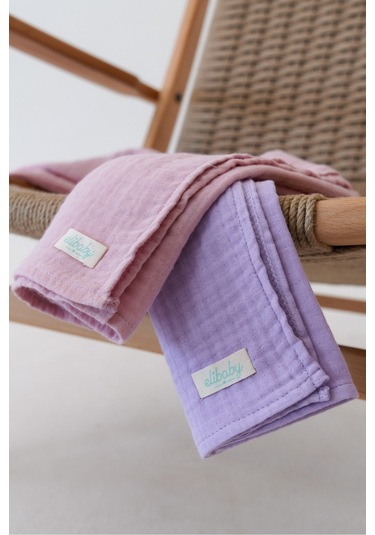 Pamuk 4 Katlı Müslin Örtü Seti 2'li Pudra Pembe ve Lavanta Pudra Lavanta