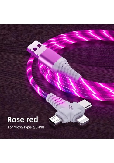 Anatoliadelight 3a Işıklı Usb Şarj Kablosu - Mikro Usb/c Tipi/8 Pinli, Akıllı Telefonlar İçinaçık2m