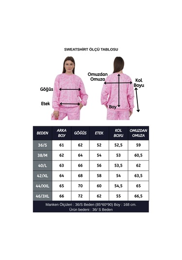 Penyebizden Valeria Kadın 3 İplik Şardonsuz Pamuk Oversize Bisiklet Yaka Sweatshirt-pembe Baskılı