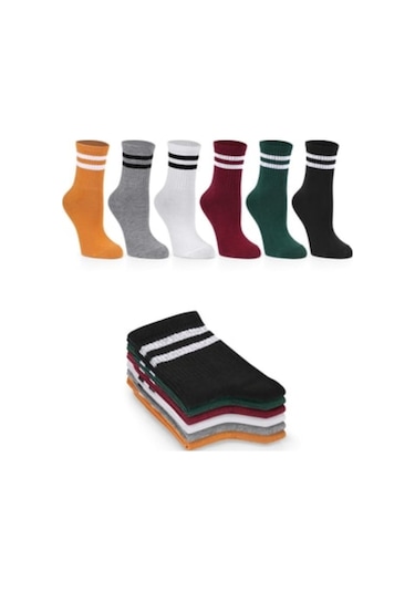 Ozzy Socks Çizgili Kadın Tenis Çorabı Çok Renkli 6'lı Çok Renkli