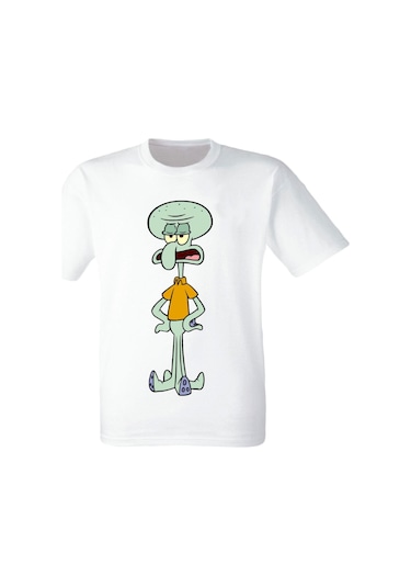 Alpşan Ticaret Sünger Bob Squidward Baskılı Beyaz Tişört Beyaz