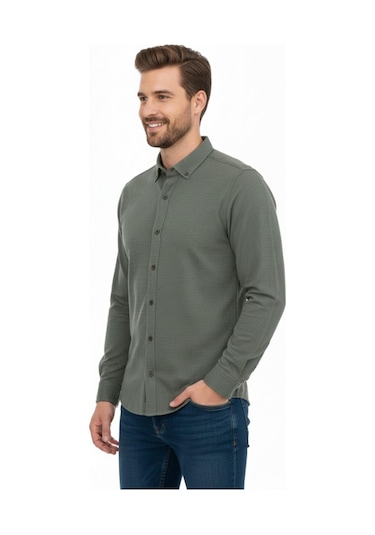 Rasstmen Erkek Spor Slim Fit Uzun Kol Petek Dokulu Gömlek Bgl-st04823 Haki