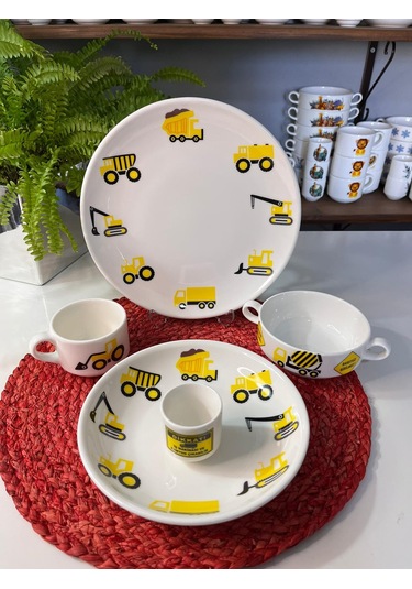 5 Parça İş Makinaları Model Çocuk Yemek Takımı Beslenme Seti Çok Renkli