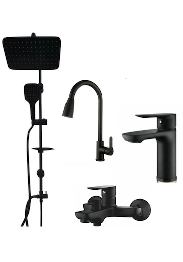 Faumix Set401 Siyah Mutfak Lavabo Banyo Bataryası +Duş Seti