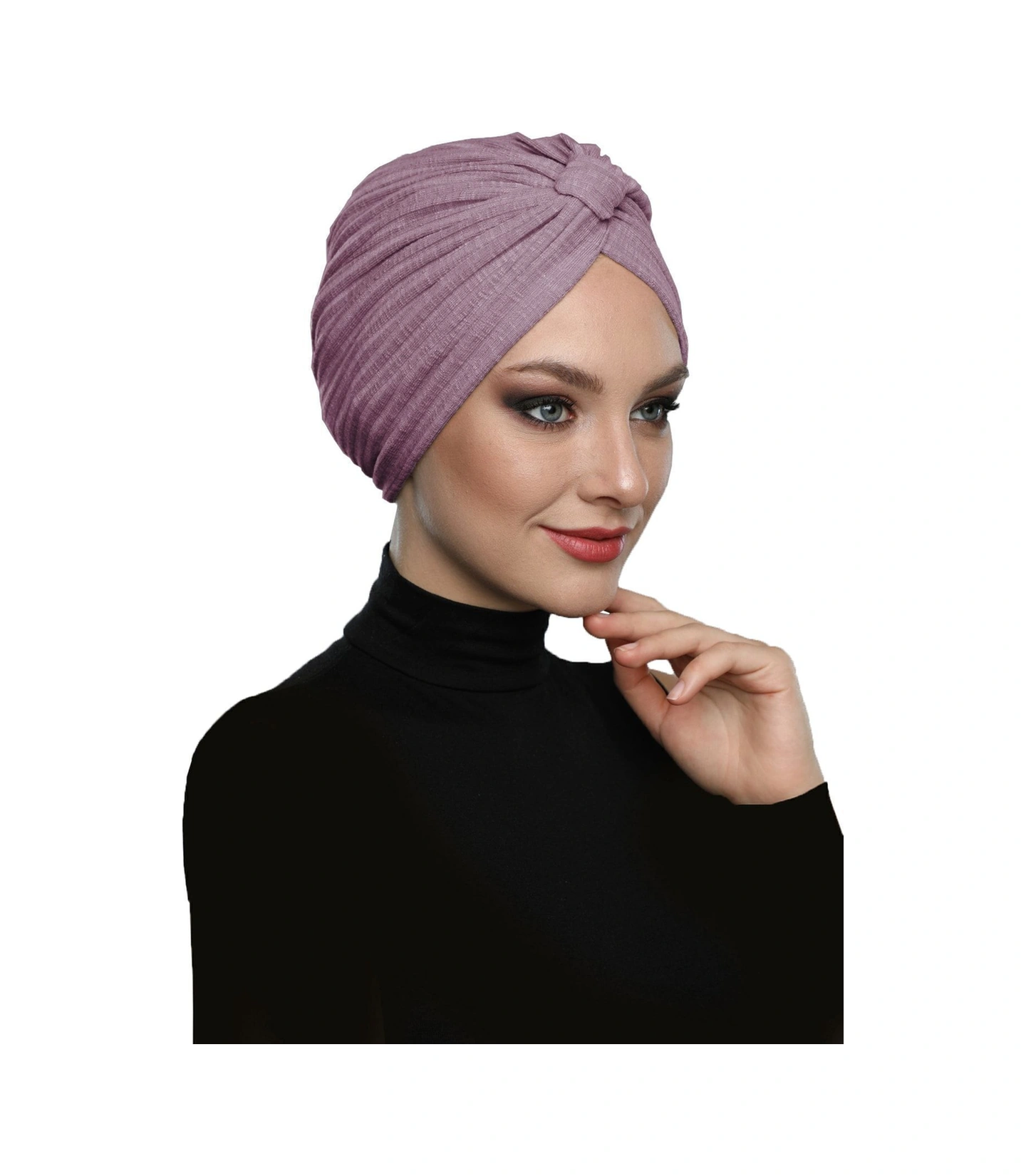 Pamuklu Bantlı Çapraz Astarlı Koyu Leylak Hazır Türban Tesettür Havuz Bonesi Koyu Leylak