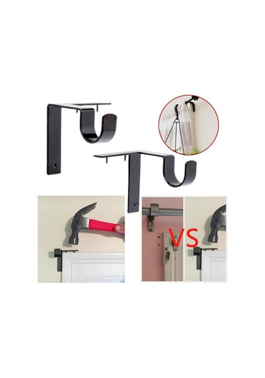 Aubyhe 2 Adet Siyah Çift Perde Demiri Tutucusu - Dayanıklı Metal, 20lb Yük Kapasitesi, Kolay Kurulum, Ev Dekorasyonu Ev Eşyası