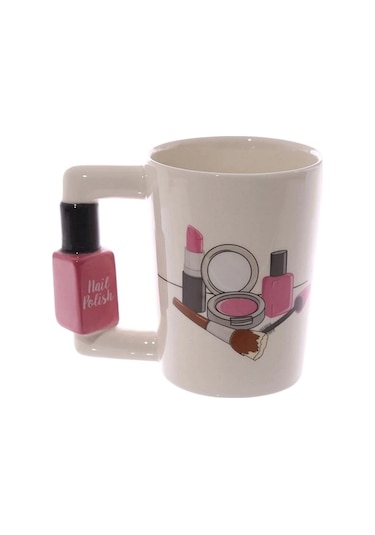 Createtech Yaratıcı Seramik Kupa-1 X Oje Saplı Bardak 07 Beyaz