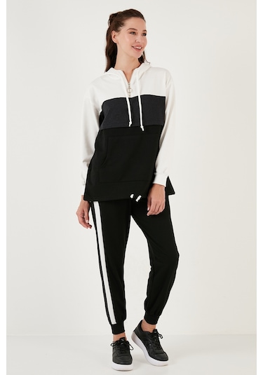 Lela Renk Bloklu Regular Fit Kapüşonlu Spor Bayan Takım 5863835 Antrasit