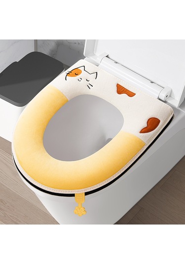 Ev Tipi Tuvalet Dört Mevsim Üniversal Klozet Kapağı Su Geçirmez Kapak Tuvalet Halkası Kedi-sarı Sarı