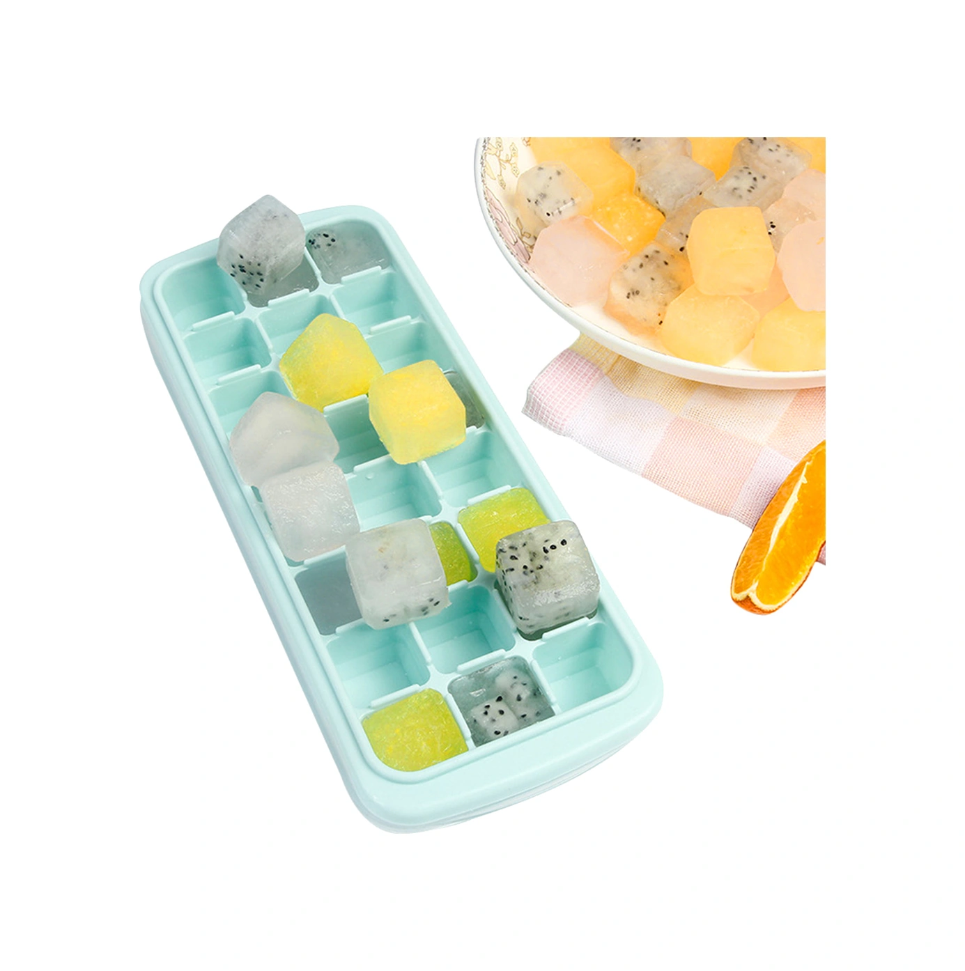 Yuntech01 Ev Ve Bar Kullanıma Silikon-pp Malzeme 24 Hücre Kapaklı Buzluk, Yeşil Rengi Dayanıklı Buz Üretim Kutusu Çok Renkli