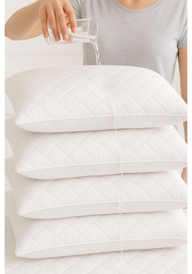 Yastık Alezi Seti Pamuklu Kapitone Sıvı Geçirmez 4 Lü Yastık Koruyucu Beyaz Beyaz