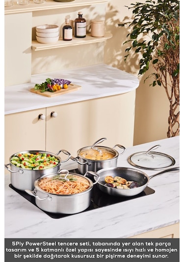 Karaca  Powersteel 5Ply 316+ İndüksiyon Tabanlı 7 Parça Çelik Tencere Seti