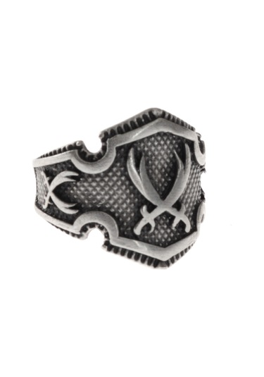 Erkek Antik Gümüş Kaplama Ayarlanabilir Zülfikar Zihgir Yüzük Gümüş