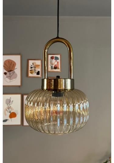 Mola Cam Bal Rengi Tekli Avize Eskitme Kilit Kafa Başlık Retro Sarkıt Lamba Salon Aydınlatma Bal
