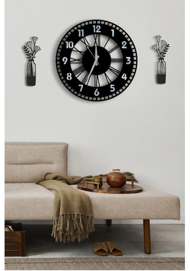 Modern Ahşap Duvar Saati Sağlam Çok Şık Ve Birarada..no:68 Siyah