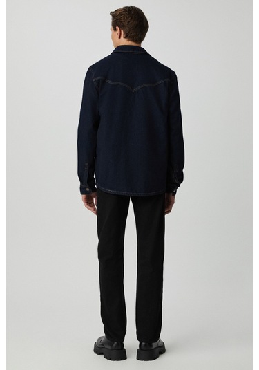 GRIMELANGE Borna Erkek Rinse Denim Rahat Geniş Kesim Ceket Görünümlü Lacivert Ceket Lacivert