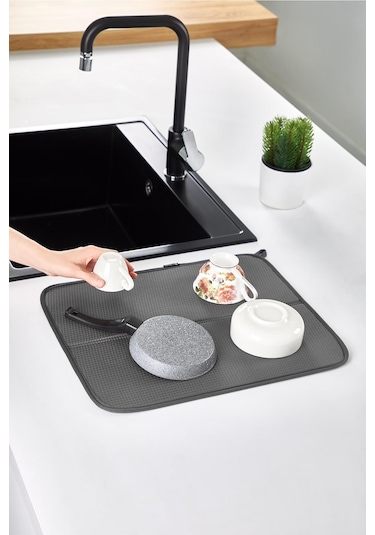 Homelka Bulaşık Kurutma Örtüsü Gri Renk Nanofiber Bulaşık Matı Ultra Emici Bulaşık Ör 769128648855