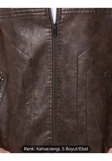 Uzun Hakim Yaka Regular Fit Hakiki Deri Yelek Kahverengi