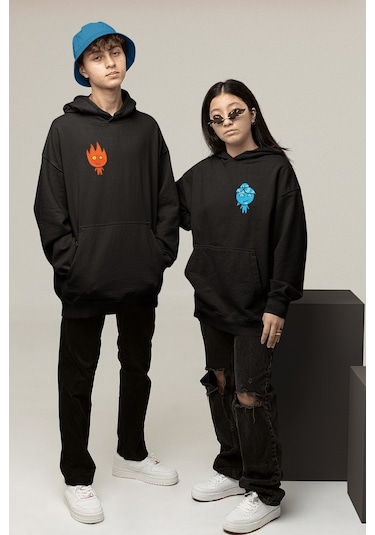Ateş Ve Su Sevgili/çift/arkadaşlık 2'li Kapşonlu Sweatshirt Seti 001