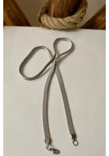 İtalyan Model Hasır Kordon Çelik Silver Unisex Kolye 65 Cm