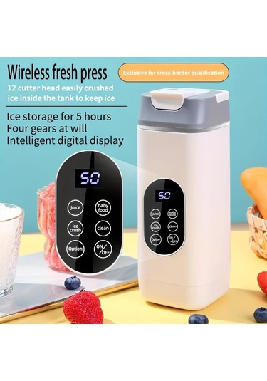 Elmpaly Beyaz Mini Usb Şarjlı Blender: 1500mah Pil, 4 Hız, Dijital Ekran, Otomatik Temizleme