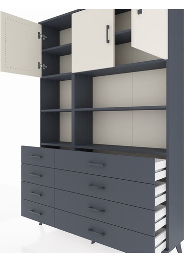 Arges Dolap 8 Raflı 8 Çekmeceli 3 Kapaklı 132x30x195 Antrasit-aytaşı/antrasit Aytası/antrasıt