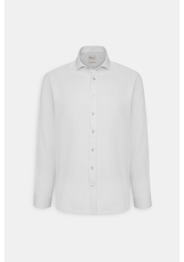 AC&Co / Altınyıldız Classics Erkek BEYAZ Slim Fit Dar Kesim İtalyan Yaka Armürlü Pamuklu Basic Gömlek Beyaz