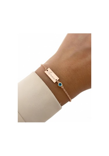 Nazarlı Gümüş İsim Bileklik - Altın Altın