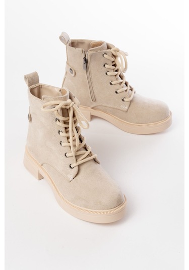 02-2003 Bej Süet Bağcıklı Fermuarlı Günlük Kadın Bot Bej