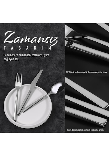 Serenk New York Çelik Çatal Kaşık Bıçak Takımı 18 Parça Gümüş