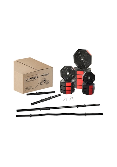 Tanspor 90 KG Halter Full Kısa + Uzun Düz (150 cm) + Z Bar (120 cm)  Set-KIRMIZI