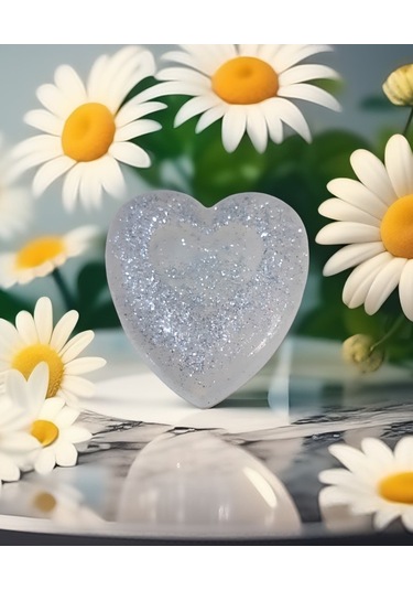 Kapı Kolu Stopu Duvar Eşya Koruyucu Stoper Tampon Yapışkanlı Gümüş Simli Silikon Kalp El Emeği