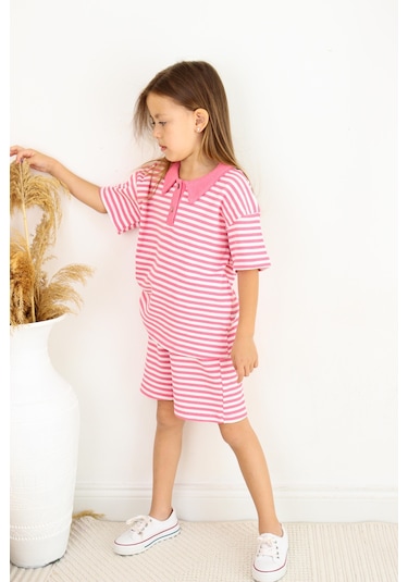 Miababy Çizgili Lacoste İkili Takım Pembe