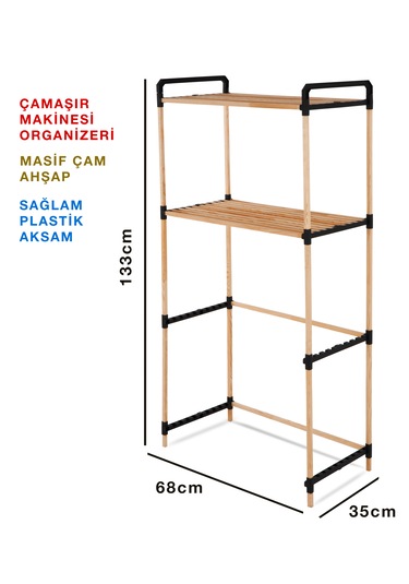 Nc01 Ahşap Çamaşır Makinesi Organizer Banyo Düzenleyici Raf Masif Çam Ahşap Açık Ahşap