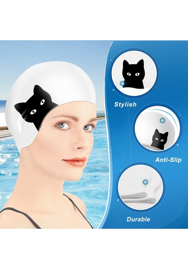 Hy08 Sevimli Karikatür Baskılı Silikon Yüzme Bonesi, Özellik: Siyah Kuğu Beyaz