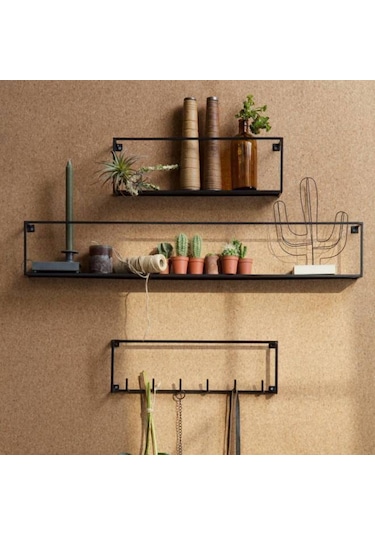 Wessdizayn Metal 6 Kanca Askılıklı Iskandinav Duvar Rafı 3 ‘Lü Set Wd-254