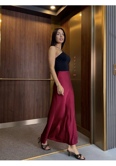Voronin S. Saten İpek Maksi Etek 100 Cm 261334833 Bordo