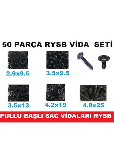 Sac Vidası Rysb Pullu Başlı VİDA SETİ 50 PARÇA