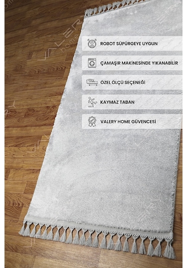 Comfort Puffy Ponpon Saçaklı Peluş Halı Gri