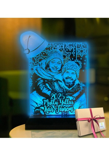 Yılbaşı Hediyesi Kişiye Özel Resimli Noel Baba Şapkalı 3d Led Gec