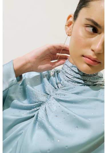 L'amour Taşlı Abiye Elbise Mavi Mavi
