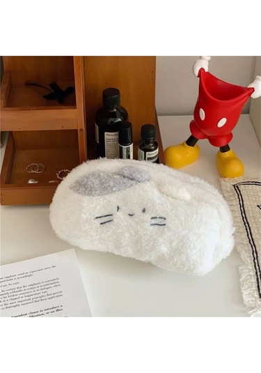 Sevimli Peluş Kalem Kutusu, Şık Ve Kullanışlı Tasarım, Geniş Depolama Alanına Sahip Çok Amaçlı Okul Ve Ofis Çantası Beyaz