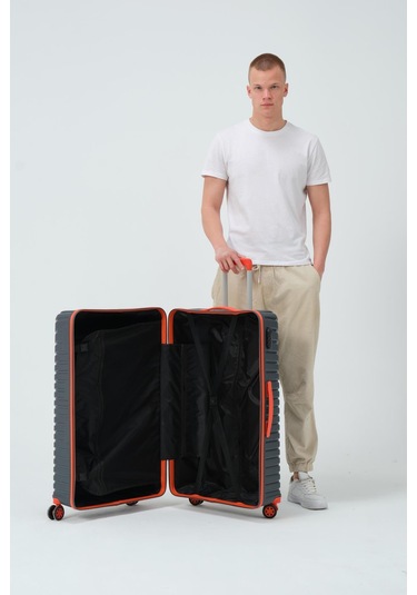 Keo-plus Gri-turuncu Büyük Boy Silikon Kırılmaz Pp Valiz Gri - Turuncu