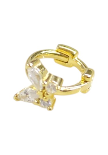 Kelebek Halka Gümüş Tragus Pıercıng - Altın Sarı Beyaz