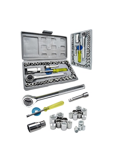 Yüksek Kalite Çantalı Krom Çelik 40 Parça Cırcırlı Lokma Seti