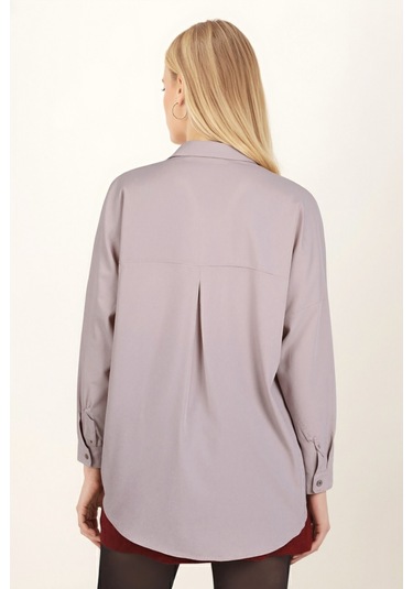 Armonika Kadın Bej Oversize Uzun Basic Gömlek Arm-22y001118