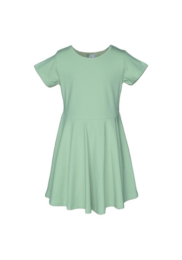 Lovetti Açık Çağla Yeşil Kız Çocuk Düz Basic Kısa Kol Elbise 9560Y025 Yeşil