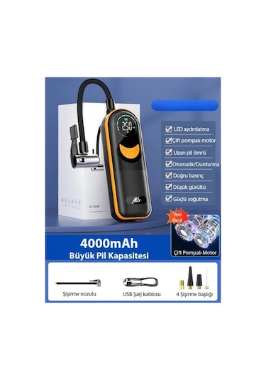 Polham 60w 4000mah Şarjlı 150psi Ultra Hızlı Lastik Şişirme Hava Kompresörü, Dijital Göstergeli Pompa